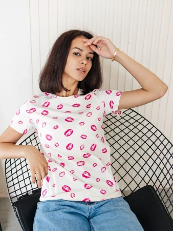 Футболка прямая с принтом хлопок больших размеров ФК561