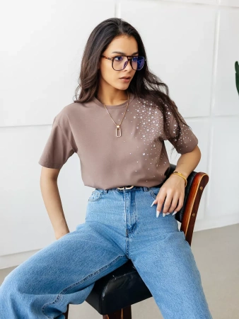 Футболка с принтом базовая хлопок имитация страз новогодняя