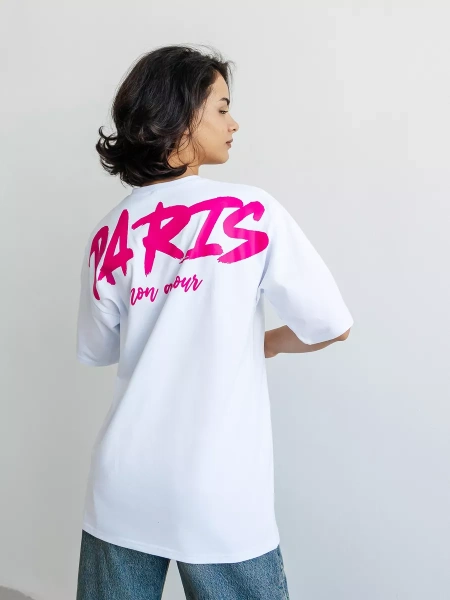 Футболка с принтом оверсайз летняя больших размеров PARIS