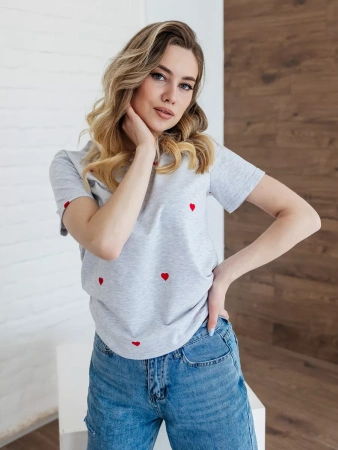 Футболка прямая с сердечками хлопок больших размеров ФК561