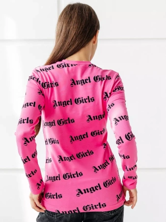 Лонгслив розовый женский облегающий с принтом дк571