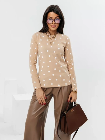 Лонгслив в горошек женский облегающий кофта с принтом дк571