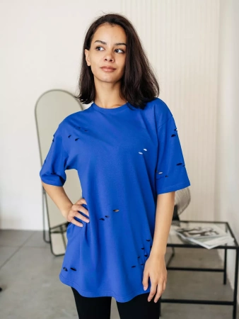 Футболка хлопок оверсайз большого размера с дырками рваная