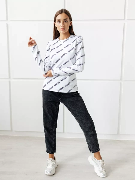 Лонгслив белый женский облегающий с принтом дк571