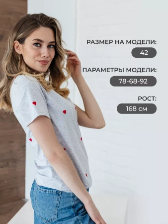 Футболка прямая с сердечками хлопок больших размеров ФК561