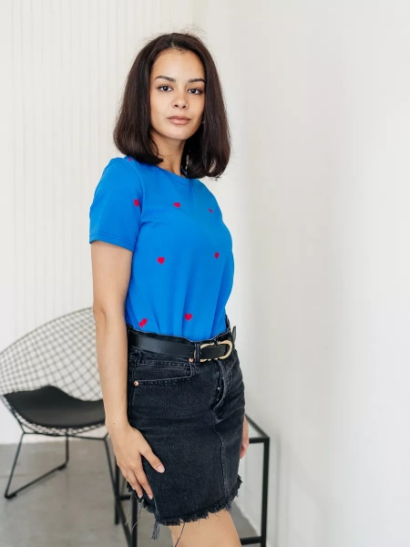 Футболка нарядная с сердечками хлопок больших размеров Ф561