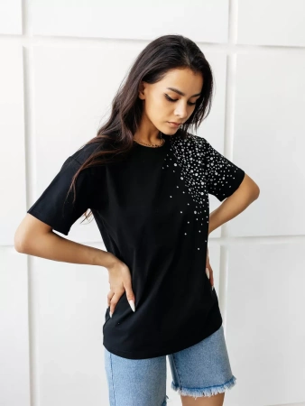 Футболка женская с принтом базовая хлопок имитация страз