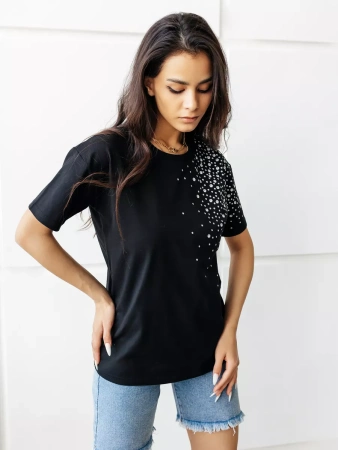 Футболка женская с принтом базовая хлопок имитация страз