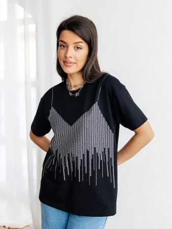 Футболка с принтом базовая хлопок имитация страз