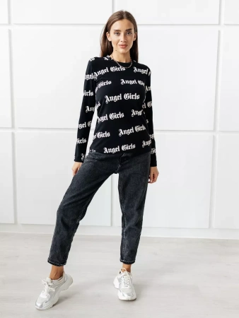 Лонгслив черный женский облегающий с надписью дк571