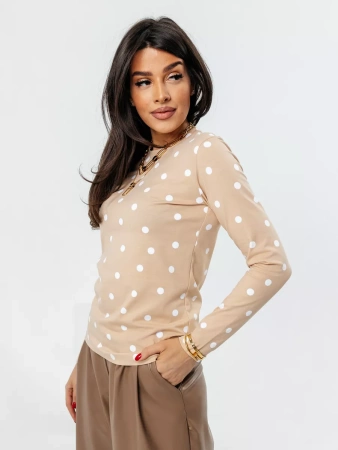 Лонгслив в горошек женский облегающий кофта с принтом дк571