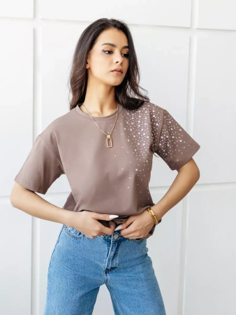 Футболка с принтом базовая хлопок имитация страз новогодняя