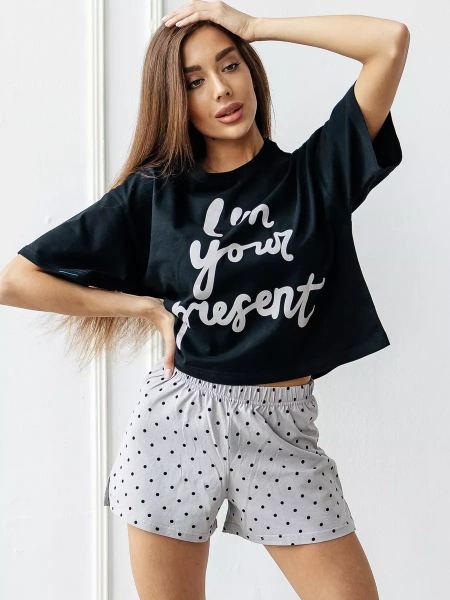 Пижама женская с шортами большие размеры хлопок