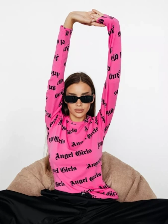 Лонгслив розовый женский облегающий с принтом дк571