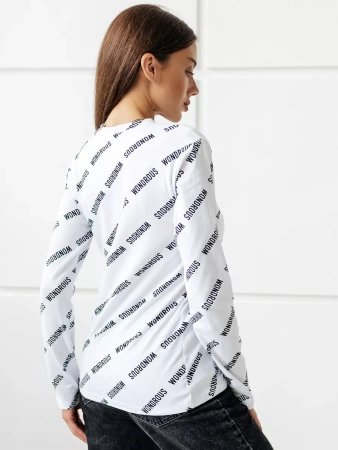 Лонгслив белый женский облегающий с принтом дк571