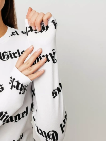 Лонгслив белый с принтом облегающий дк571