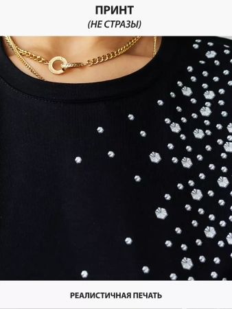 Футболка женская с принтом базовая хлопок имитация страз