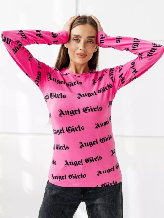 Лонгслив розовый женский облегающий с принтом дк571