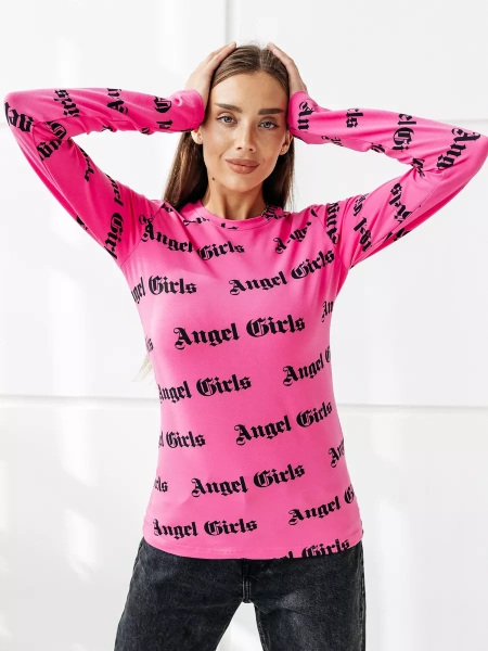 Лонгслив розовый женский облегающий с принтом дк571