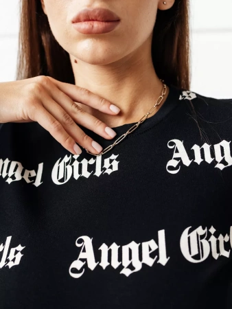 Лонгслив черный женский облегающий с надписью дк571