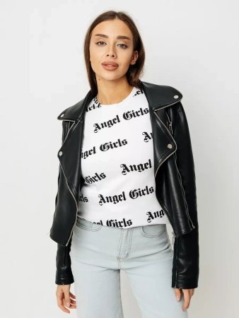 Лонгслив белый с принтом облегающий дк571