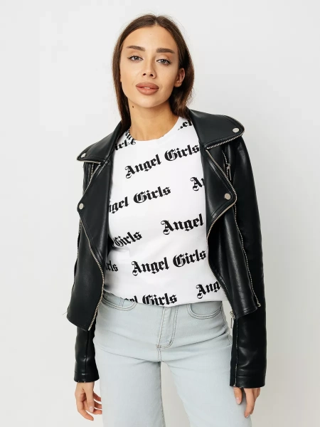 Лонгслив белый с принтом облегающий дк571