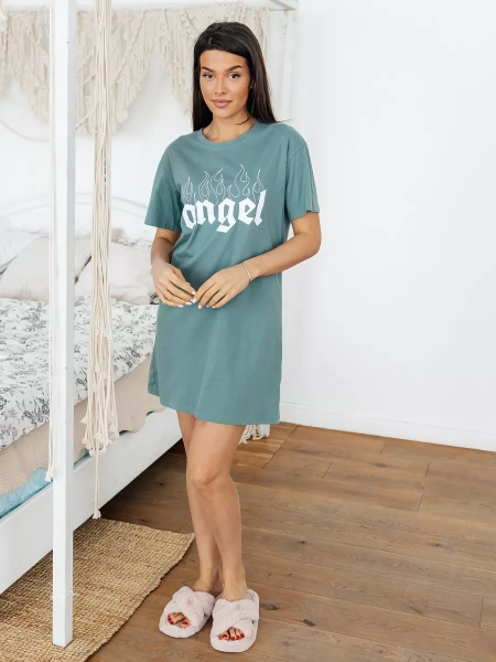 Хлопковая ночная сорочка с надписью