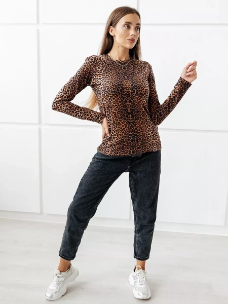 Лонгслив леопардовый женский облегающий с принтом дк571