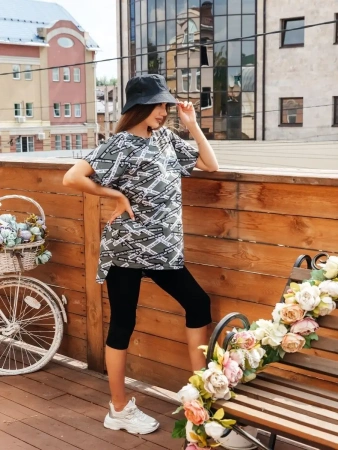 Туника женска оверсайз домашняя с принтом платье