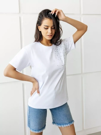 Футболка с принтом базовая хлопок имитация страз новогодняя