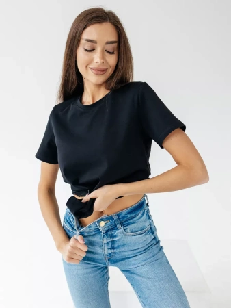 Короткая футболка приталенная одежда хлопок