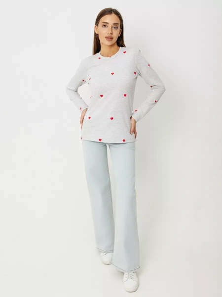 Лонгслив с сердечками облегающий с принтом дк571